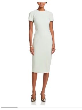 Victoria Beckham Short Sleeve Fitted Midi Dress in Light Mint